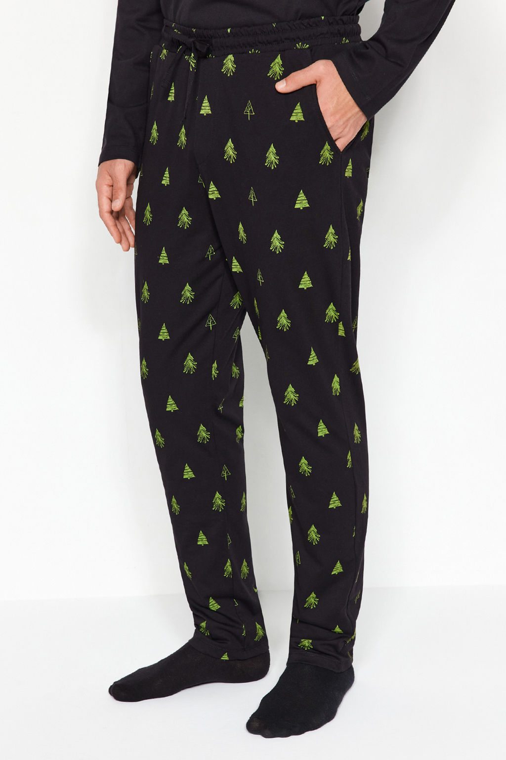 TRENDYOL MAN Erkek Siyah Regular Fit Orme %100 Pamuk Pijama Tak?m? TMNAW24PT00021 - Trendyolmilla фото 5