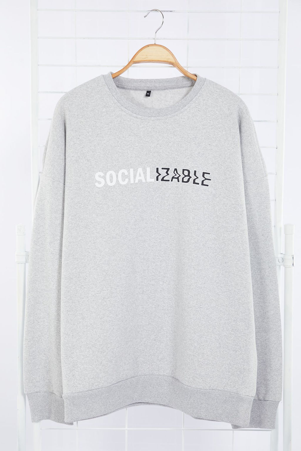 TRENDYOL MAN Antrasit MelanjOversize/Genis Kesim Bisiklet Yaka Yaz? Bask?l? Buyuk Beden Sweatshirt TMNAW25AO00019 - Trendyolmilla фото 6