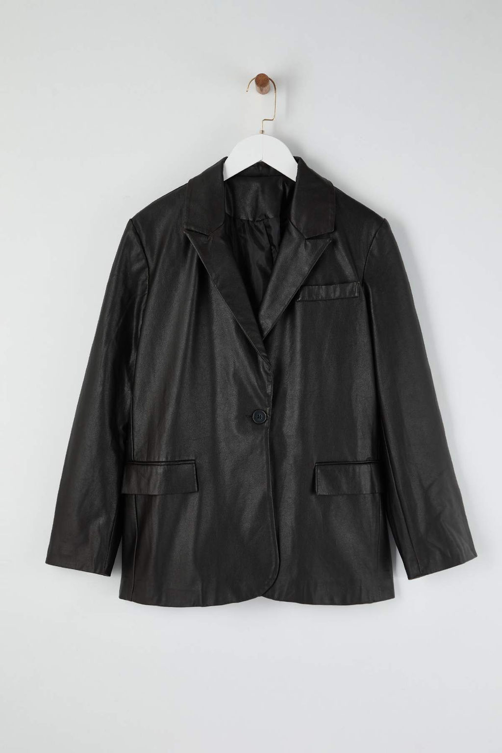 Limited Edition Siyah Y?kamal? Suni Deri Blazer Ceket TWOAW26BC00033 - Trendyolmilla фото 2