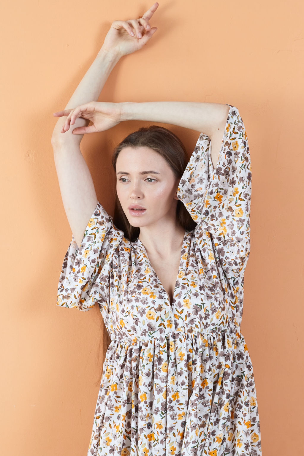 Платье женское FLOWER030/04/Белый, коричневый