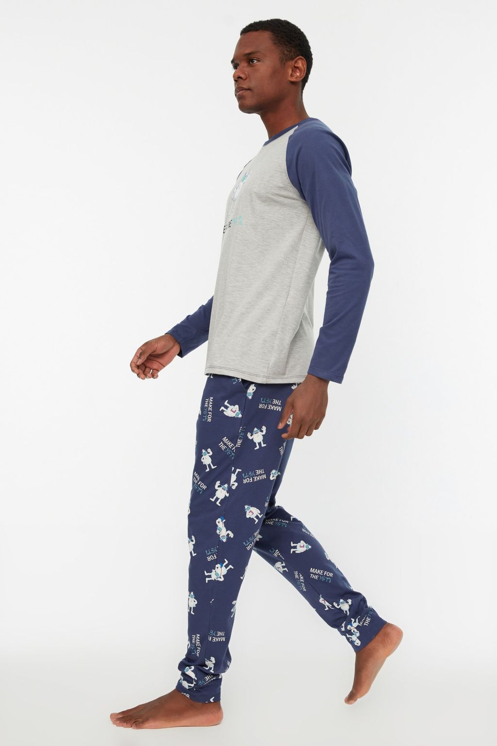 Trendyolmilla Man Lacivert-Gri %100 Pamuk Regular Fit Bisiklet Yaka Pijama Tak?m? THMAW22PT0440  фото 3