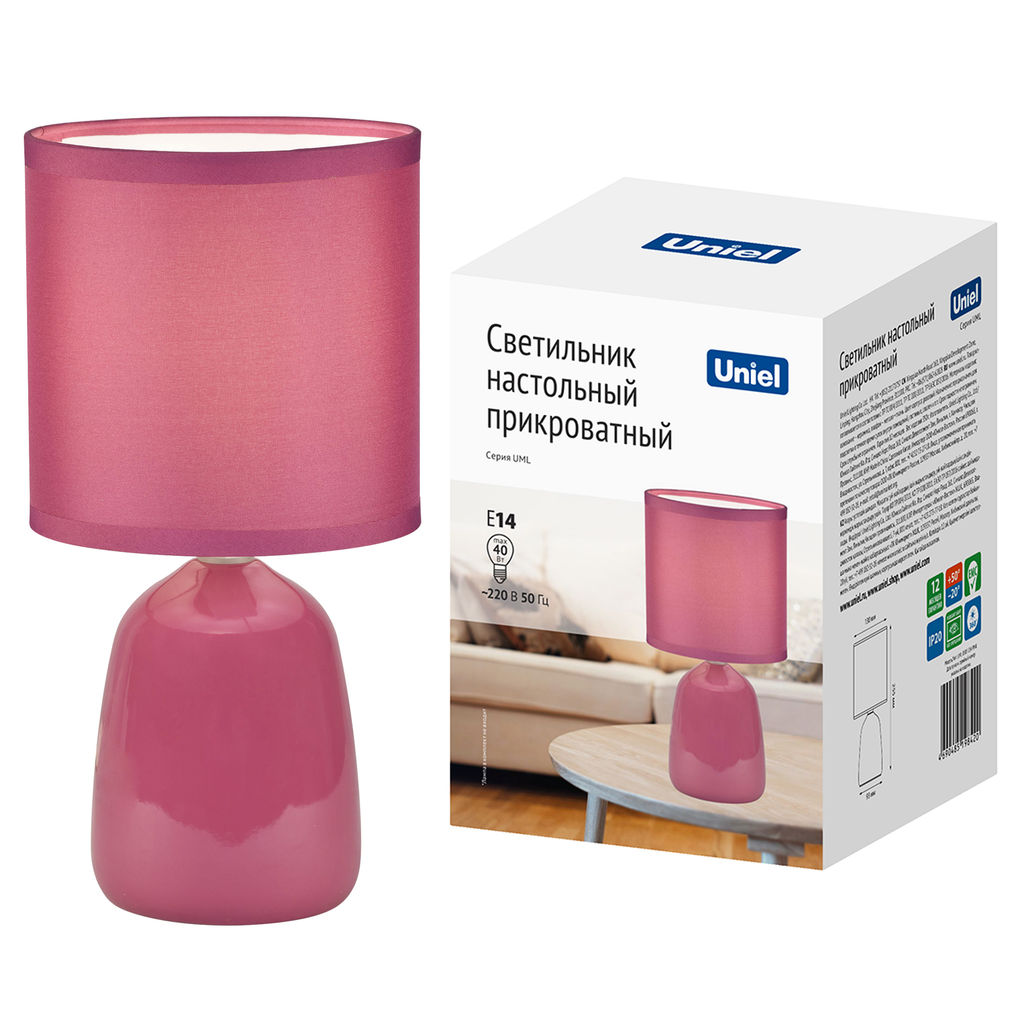 UML-B305 E14 PINK Светильник настольный декоративный под лампу Е14, 40W. Механический выключатель. Розовый. ТМ Uniel - Volpe фото 9