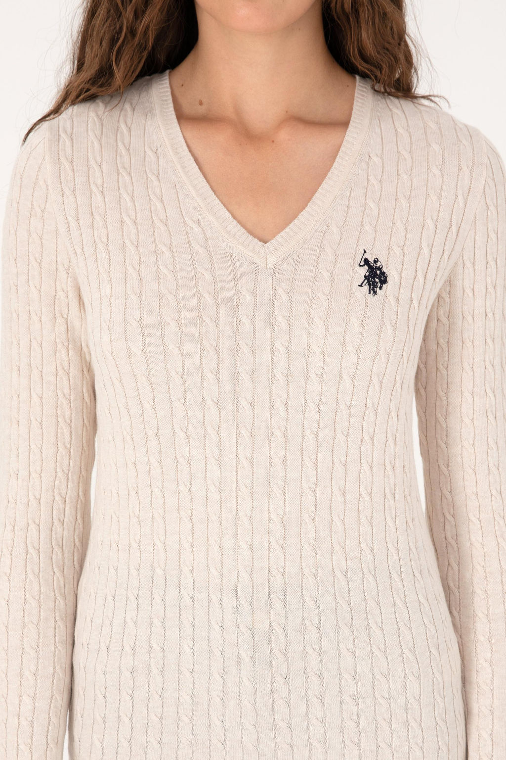 Kad_n Krem Melanj V Yaka Basic Kazak Sepette S_rpriz _ndirim