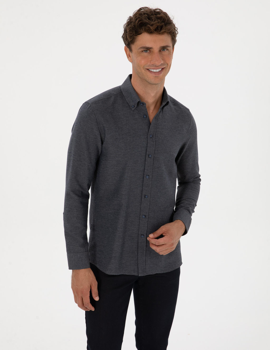 Lacivert Slim Fit Uzun Kollu G_mlek