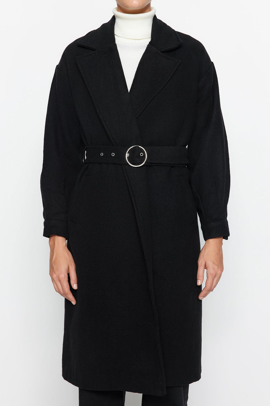 Trendyolmilla Ac?k Gri Regular Kemerli Kaban TWOAW20KB0029 фото 6