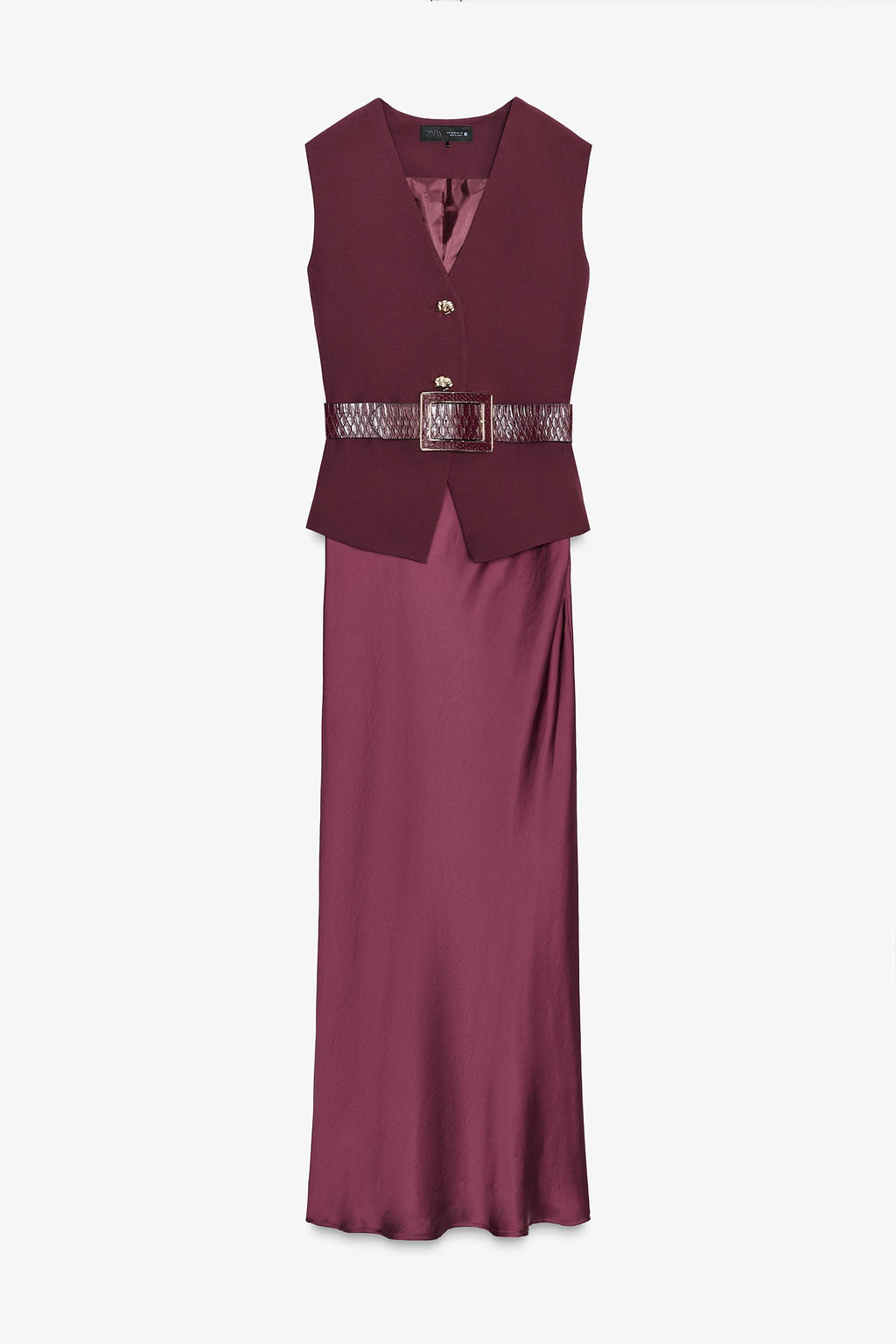 CONTRAST MIDI DRESS WITH WAISTCOAT AND BELT - Zara фото 6