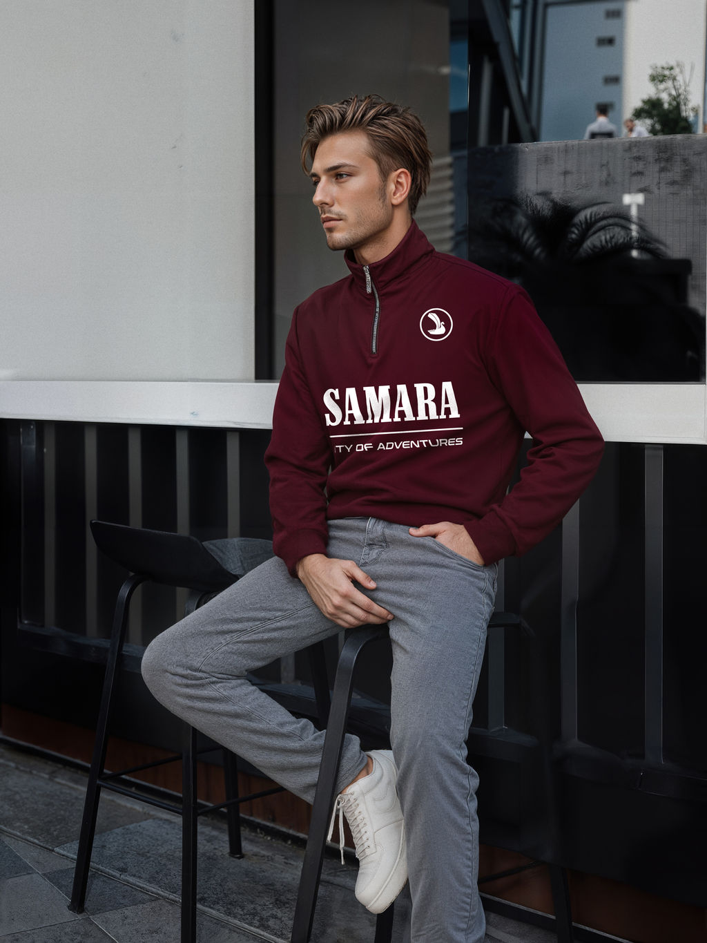 Толстовка мужская с зип-воротником "Samara" бордо