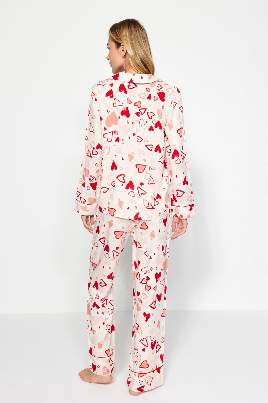 Kad?n Mini Me/Anne K?z Cok Renkli Kalpli Biyeli Viskon Dokuma Pijama Tak?m? THMAW24PT00091 - Trendyolmilla фото 9