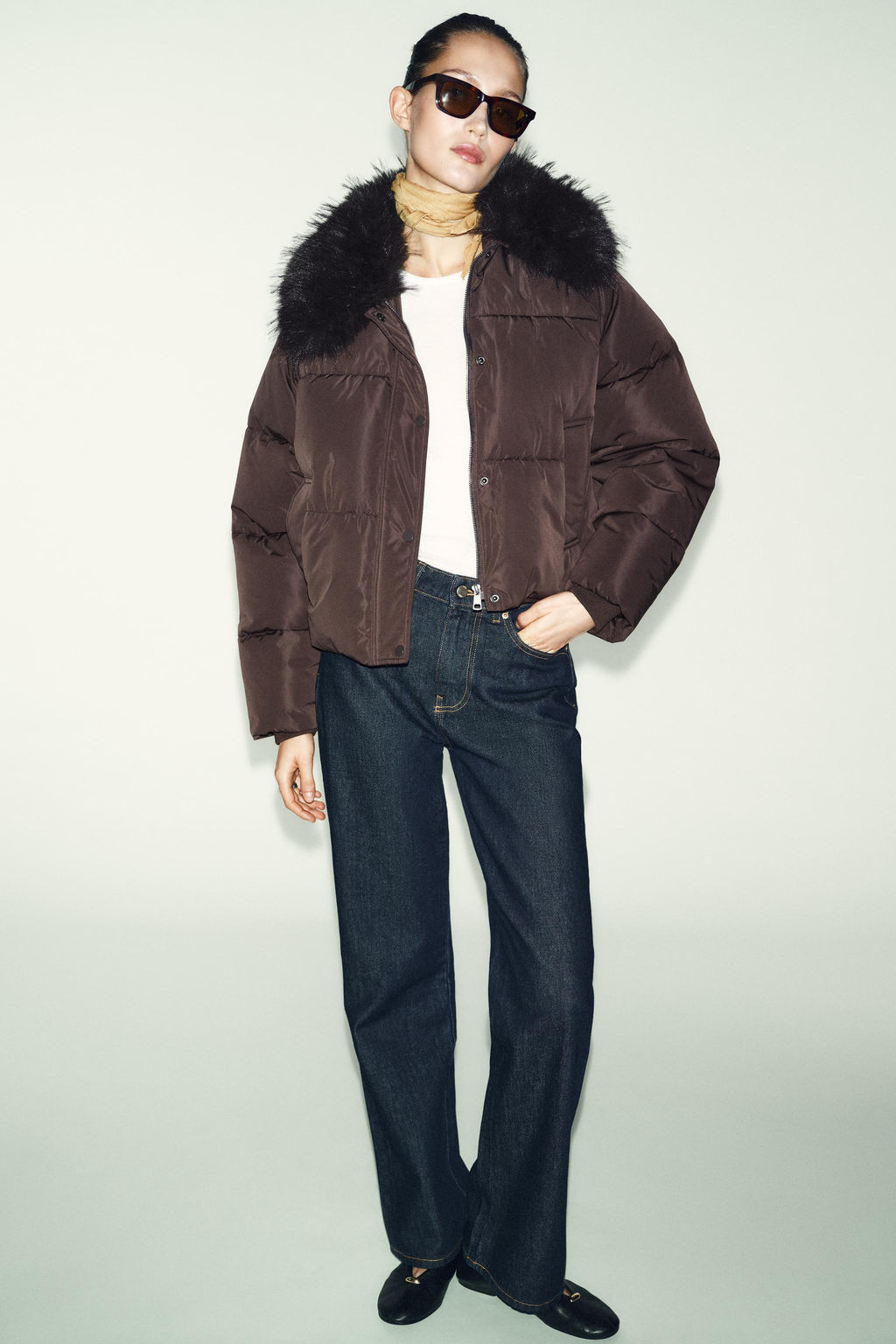 QUILTED BOMBER JACKET WITH FAUX FUR LAPEL - Zara фото 11