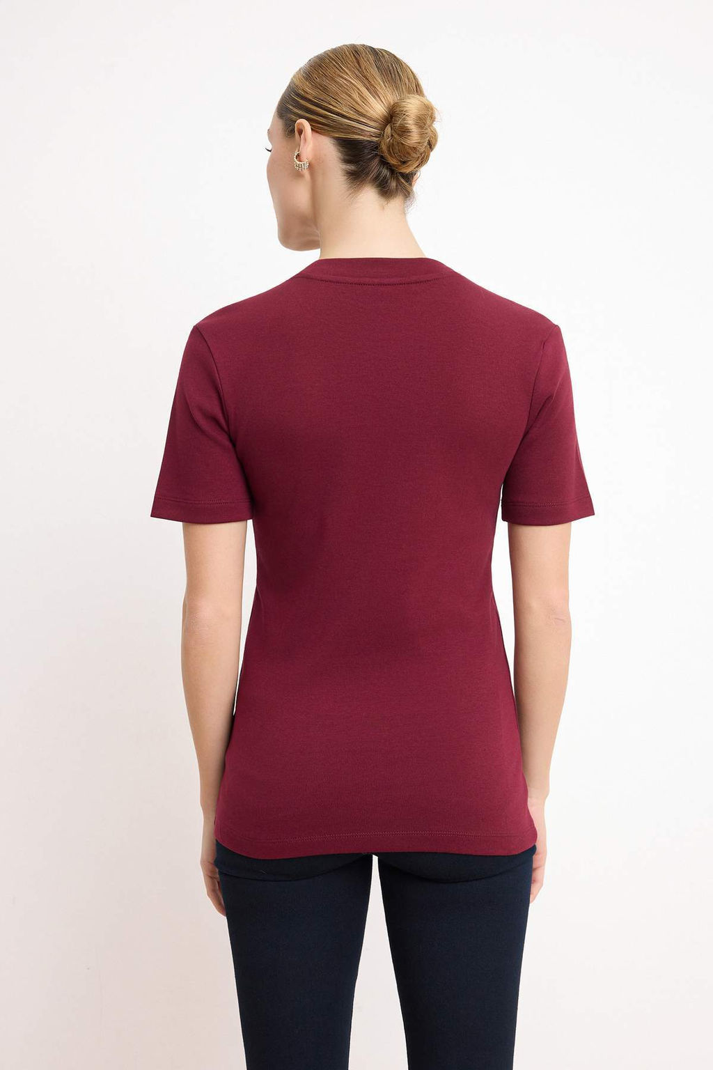 Bordo Fitted/Vucuda Oturan K?sa Kollu Pamuk Ribana Orme T-Shirt TWOSS26TS00080 - Trendyolmilla фото 4