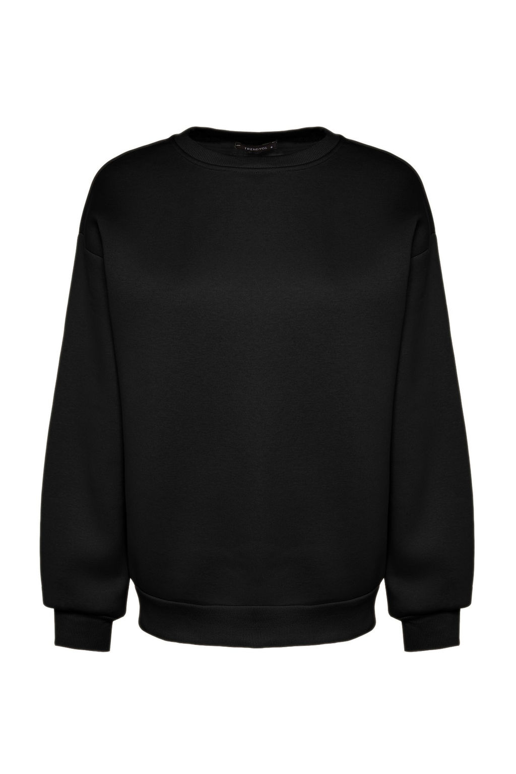 Siyah Oversize/Bol Kesim Bisiklet Yaka Kal?n/Ici polarl? Orme Sweatshirt TWOAW24SW00102