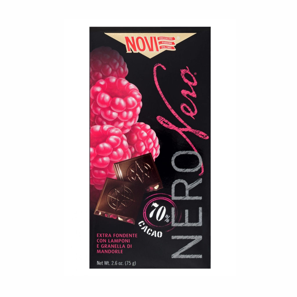 Шоколад Novi Nero горький с малиной и миндалем 75 г, Италия