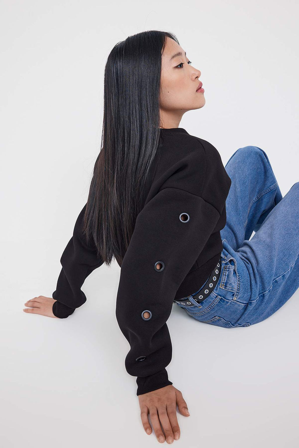 Teen Siyah Kus Gozu Detayl? Regular/Normal Kal?p Orme Sweatshirt TWOAW26SW00144 - Trendyolmilla фото 3