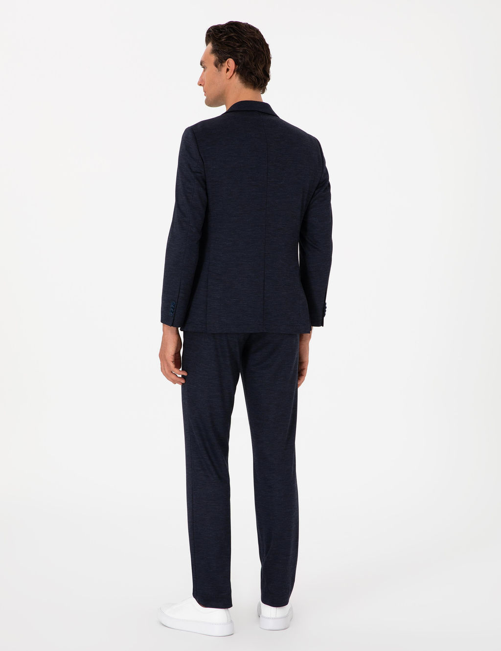 Lacivert Slim Fit Mikro Desen Y_n Kar___ml_ Tak_m Elbise