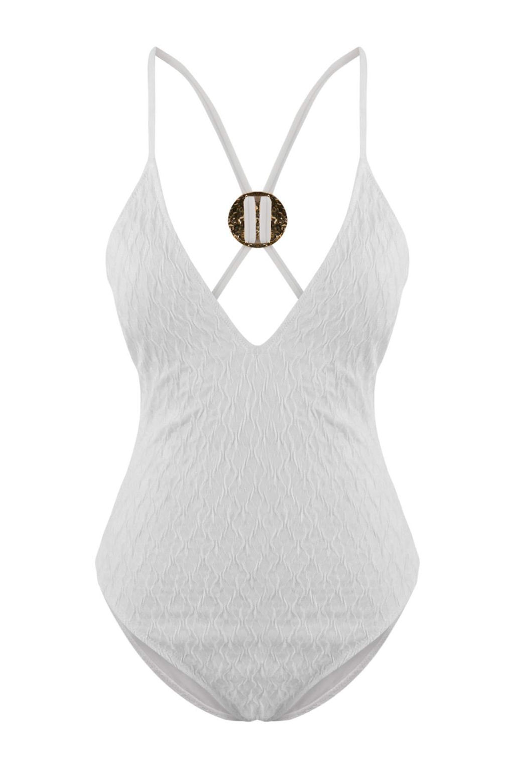 Ekru Dokulu Derin V Yaka Kapl? Aksesuarl? Brazilian Mayo TBESS26MA00035