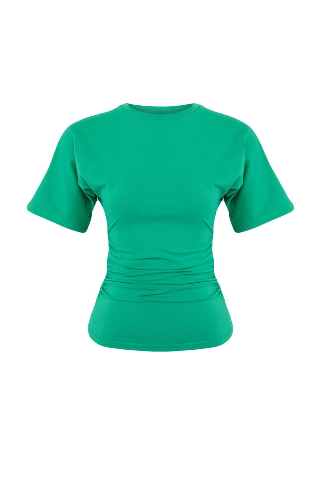 Ye_il D_z Fitted Bisiklet Yaka Standart Kol K_sa B_zg_l_ Pamuklu Esnek _rme T-Shirt TWOSS26TS00052 - Trendyolmilla фото 5