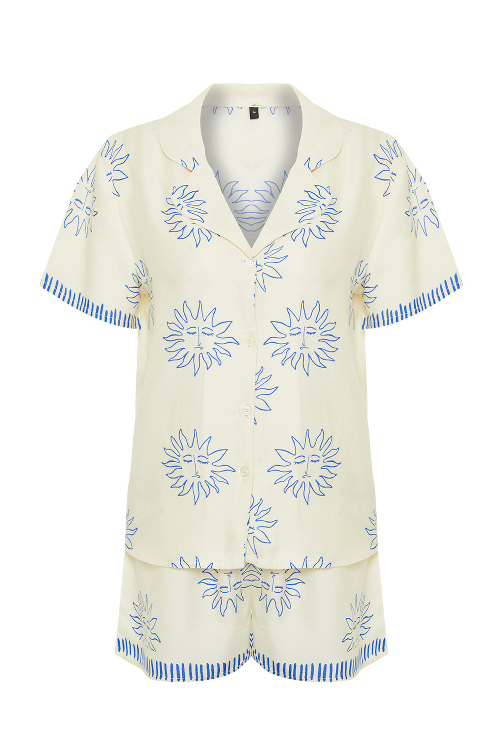 Trendyolmilla Ekru-Lacivert Gunes Desenli Viskon Sortlu Dokuma Pijama Tak?m? THMSS24PT00009  фото 16