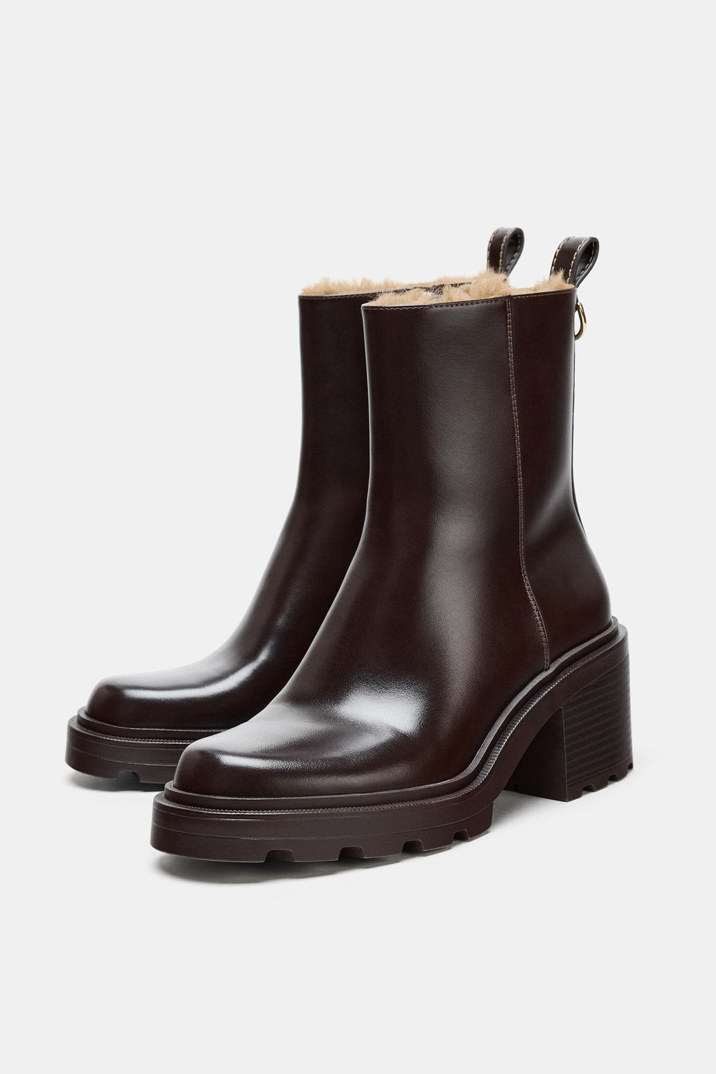 HEELED ANKLE BOOTS WITH FAUX FUR LINING - Zara фото 8