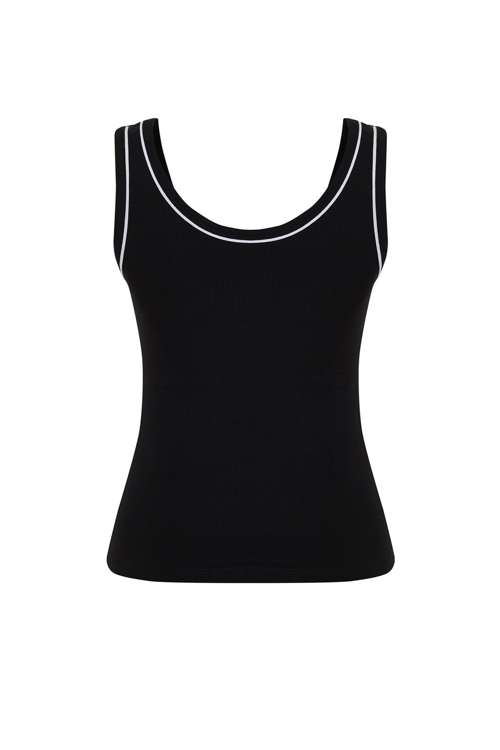 TRENDYOLMILLA Siyah Kontrast Biye Detayl? Havuz Yaka Vuuda Oturan Fitilli Esnek Orme Atlet TWOSS24AL00044 фото 8