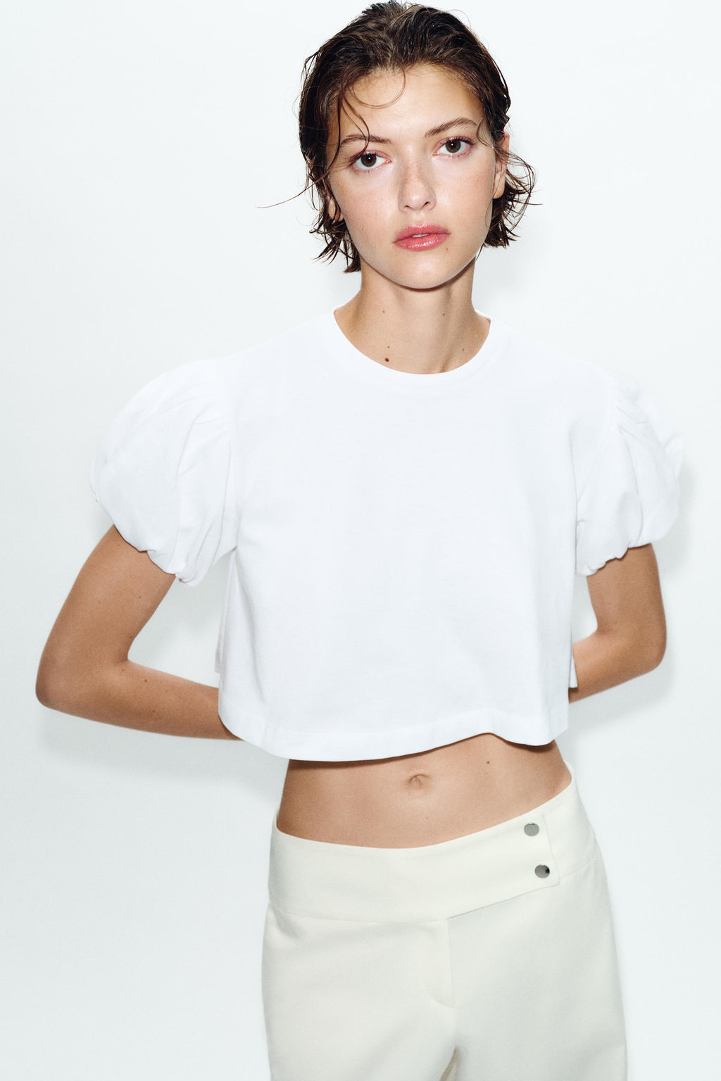 CAMISETA CROP MANGA VOLUMEN / Blanco - Zara фото 2