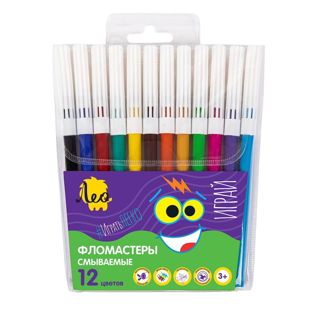 Лео Играй Фломастеры смываемые LPFPW-12 12 цв