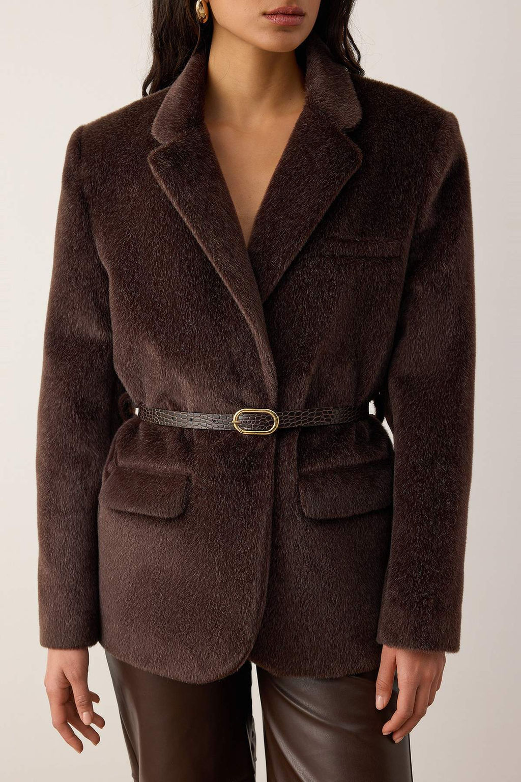 Kahverengi Kemerli T_yl_ Ka_e Regular/Normal Kal_p Blazer Blazer Ceket TWOAW26BC00041 - Trendyolmilla фото 6