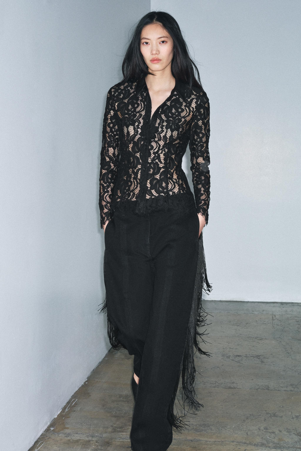 CAMISA ENCAJE ZW COLLECTION / Negro