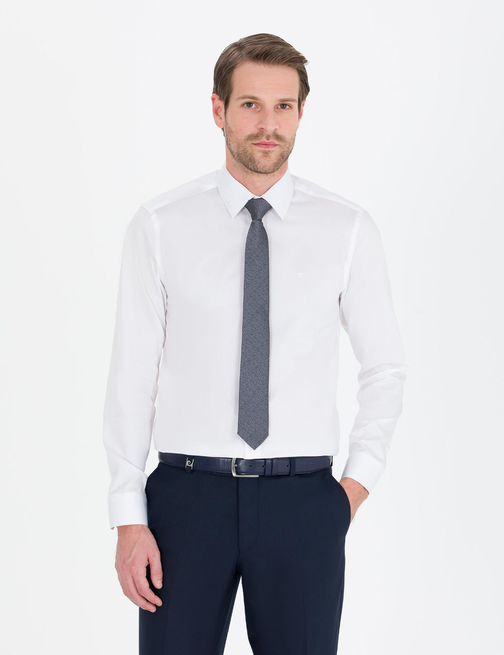 Рубашка Pierre Cardin Beyaz Slim Fit белая с длинным рукавом