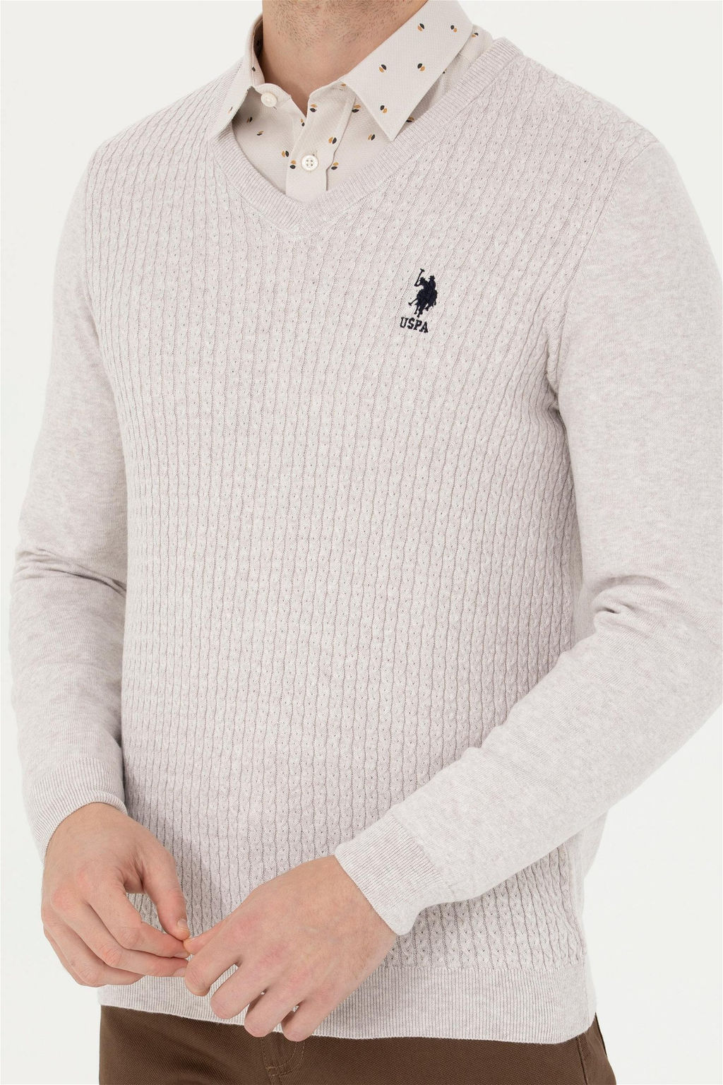 Свитер мужской U.S. Polo Assn каменный меланж хлопок  фото 6