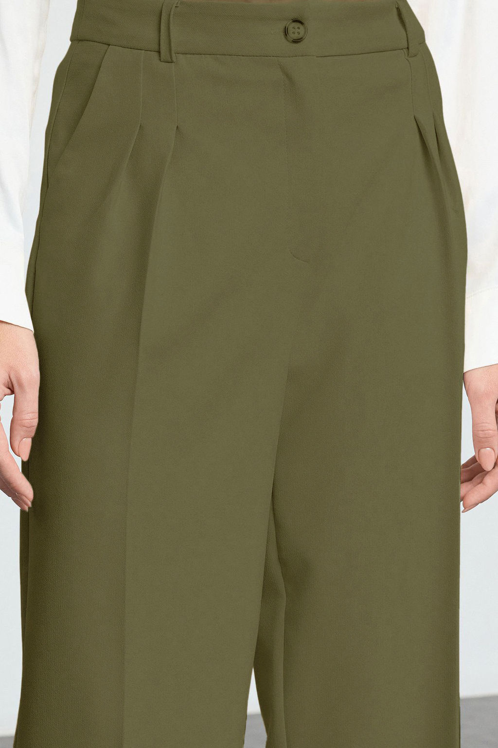 Ac?k Haki Pilili Wide Leg/Genis Paca Pantolon TWOAW25PL00109 Palazzo