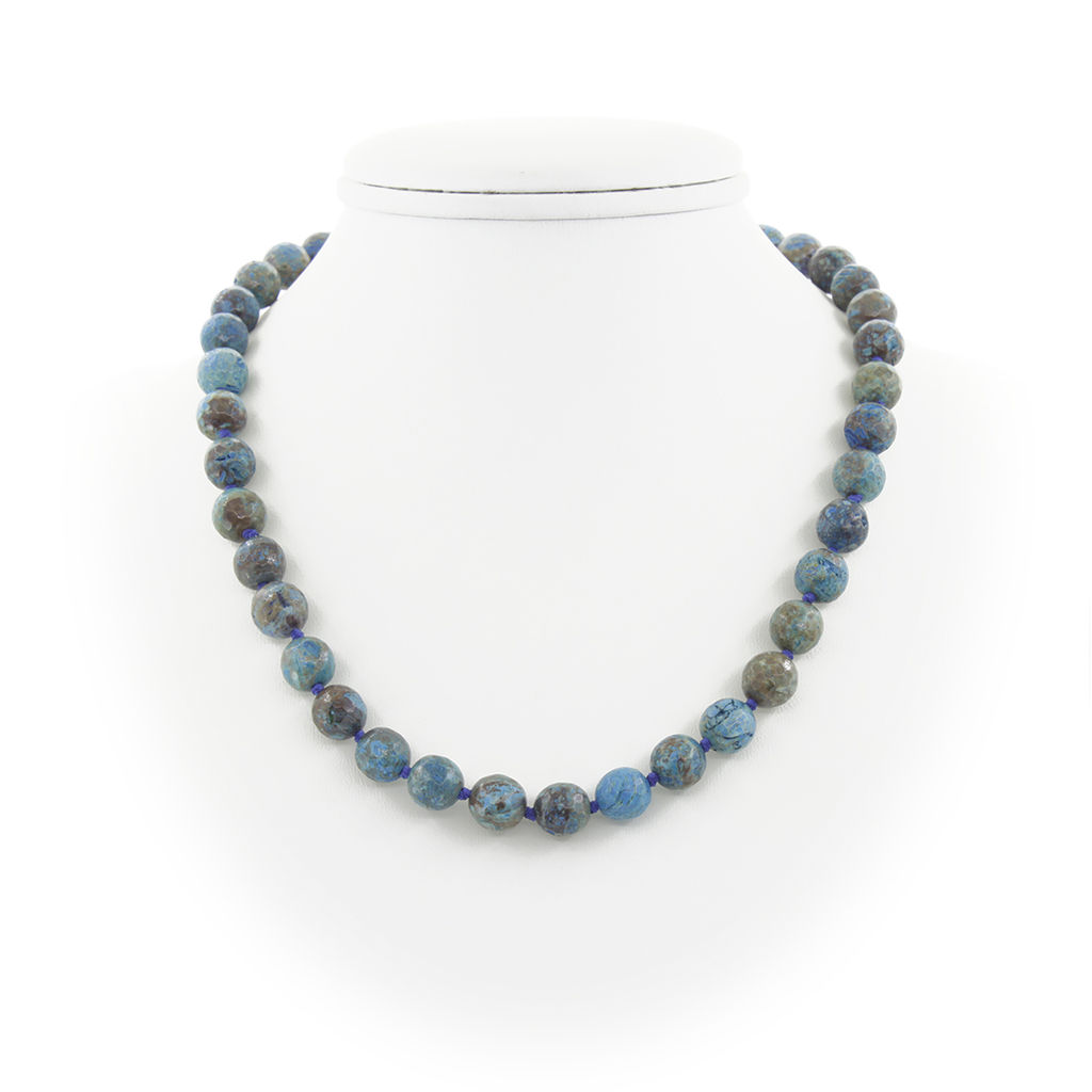 Хризоколла, круглые граненые 10мм бусы, короткие 50см