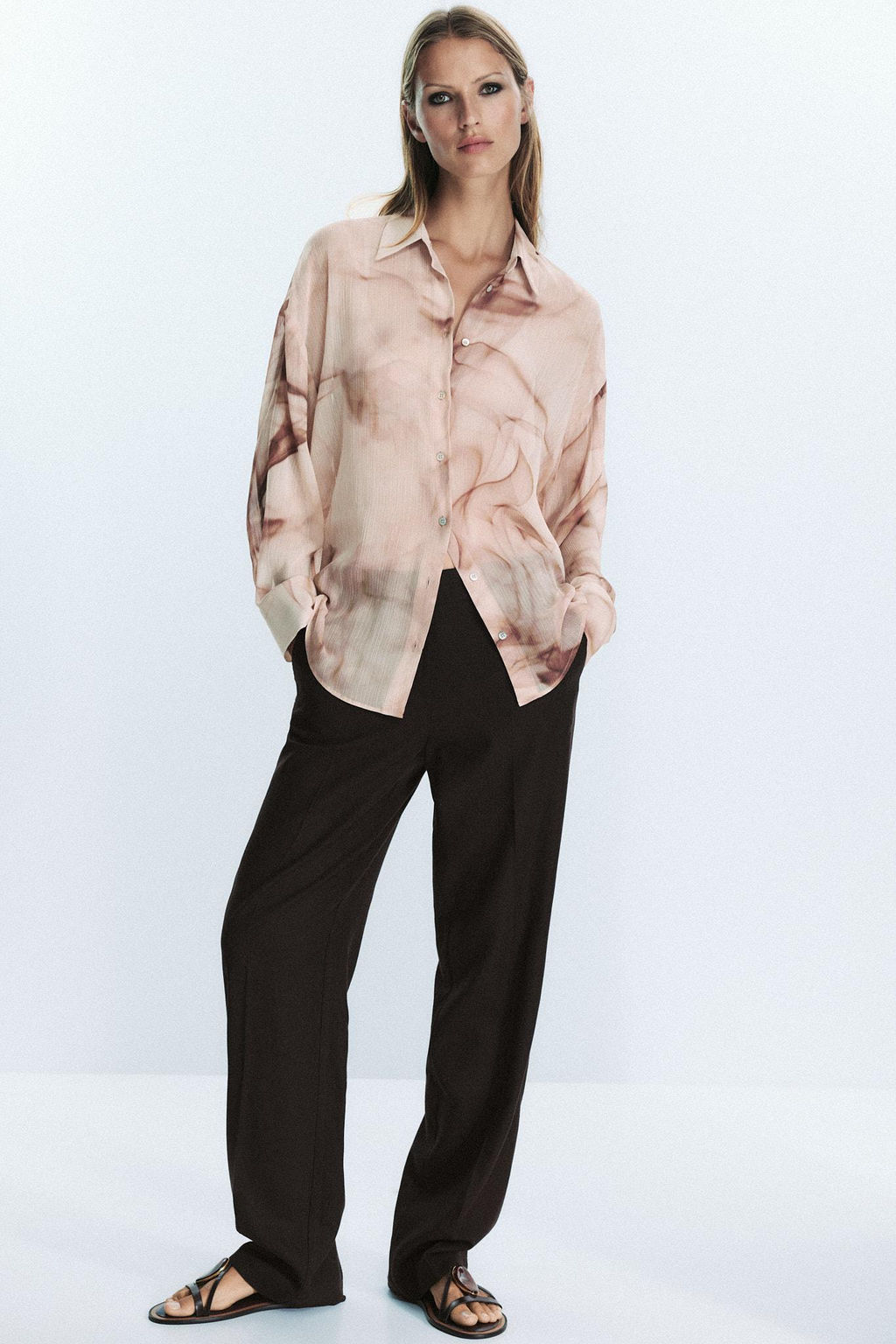 TIE-DYE PRINT COTTON GAUZE BLOUSE - Zara фото 13