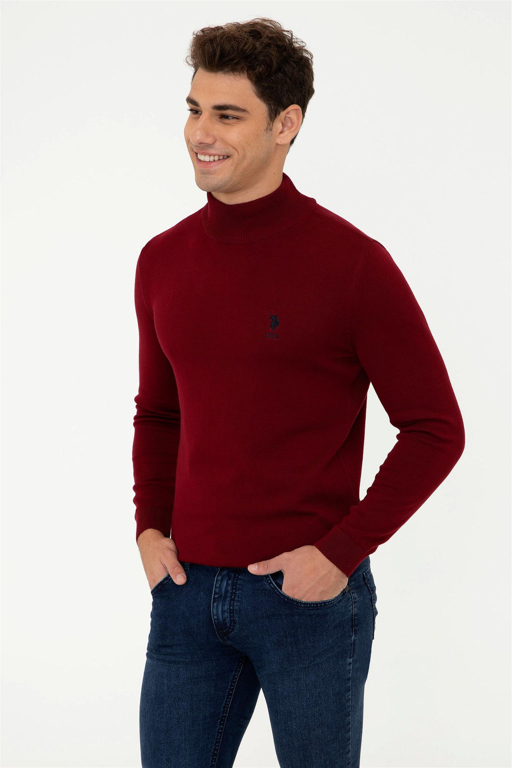 U. S. Polo Assn / Мужской бордово-красный базовый свитер - U.s. polo assn фото 3