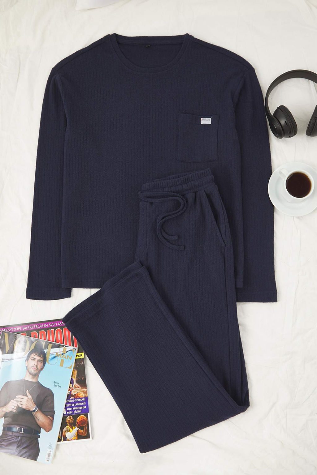 Bej Regular Fit Cepli Etiket Detayl? Yumusak Tuseli Orme Pijama Tak?m? TMNAW26PT00000 - Trendyolmilla фото 4