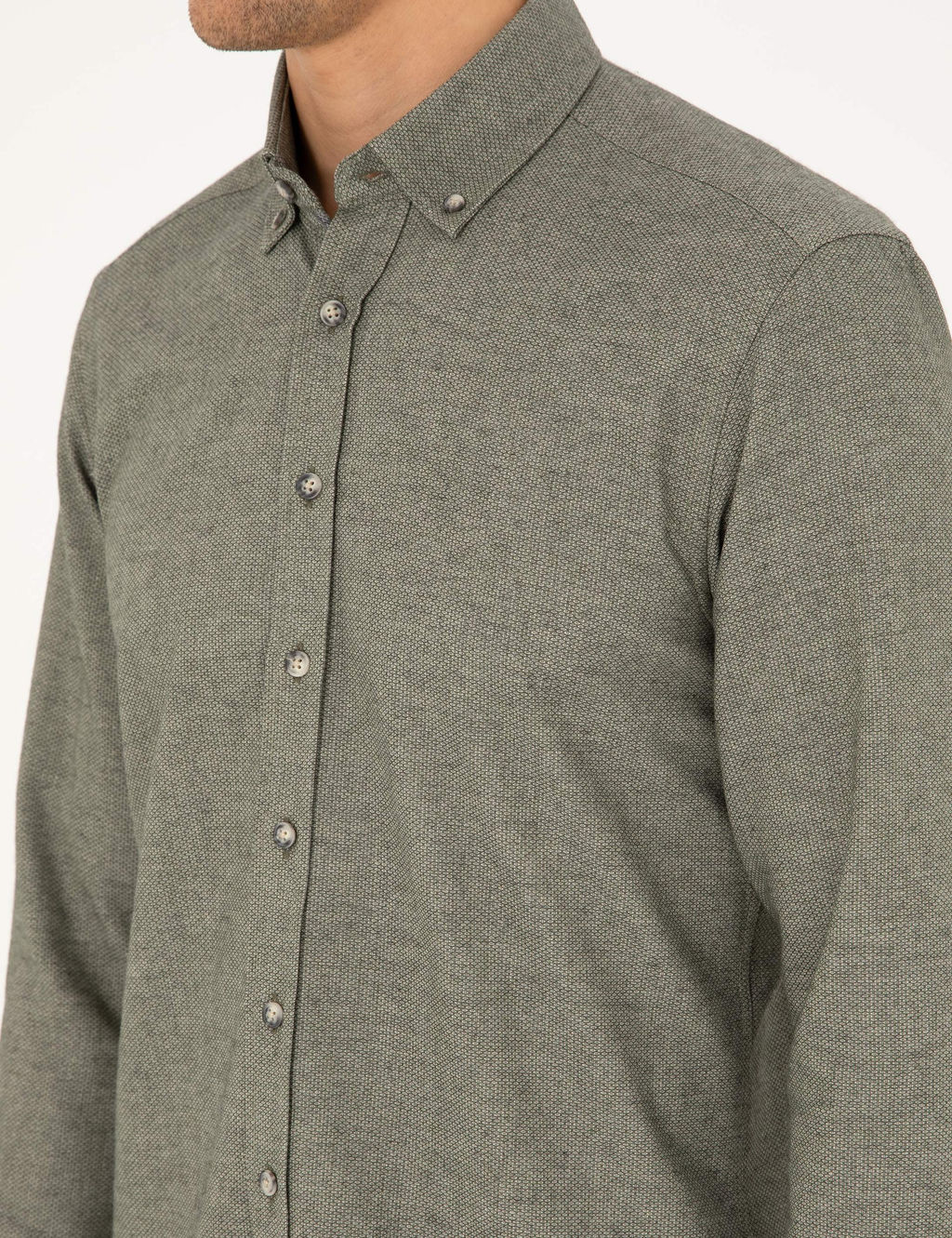 Haki Slim Fit Uzun Kollu G_mlek