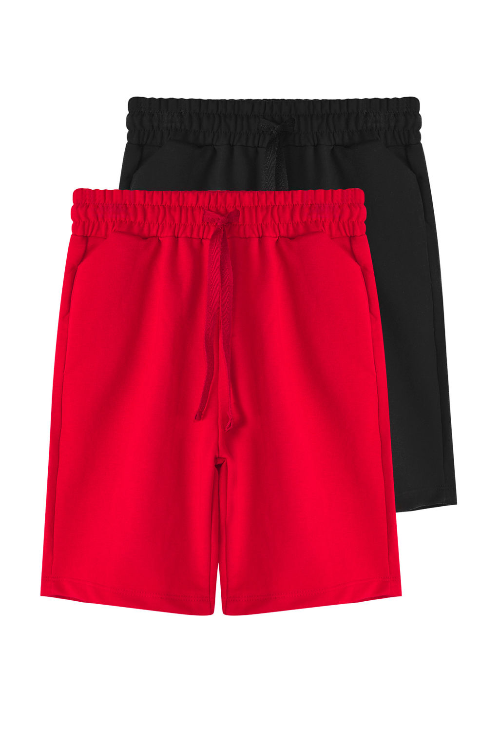 Siyah-K?rm?z? 2li Erkek Cocuk Pamuklu Basic Orme Sort & Bermuda TKDSS25SR00003