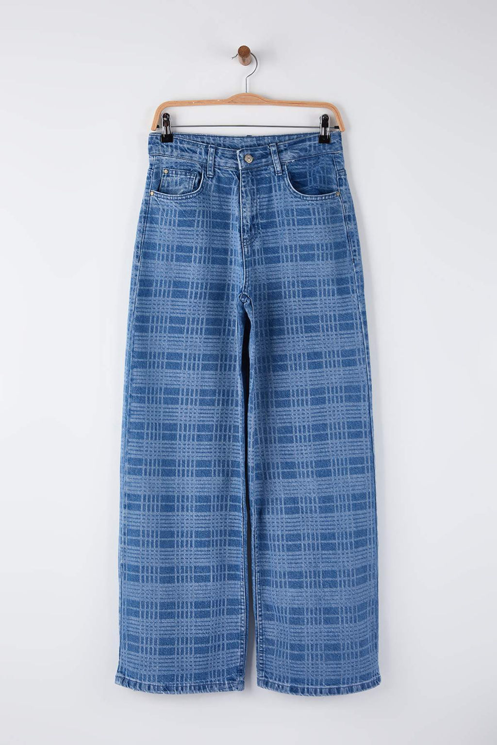 Teen Cok Renkli Normal Bel Ekose Desenli Wide Leg Jeans TWOAW26JE00024 - Trendyolmilla фото 12