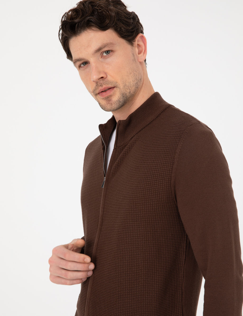 Kahverengi Slim Fit Fermuarl_ Triko H_rka