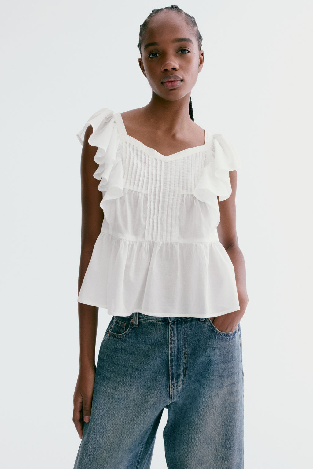 Frill-trimmed cotton top - H&m фото 4
