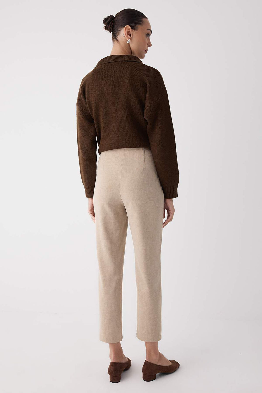 Bej Cigarette Kal?p Pensli Yuksek Bel Bilek Boy Dokuma Pantolon TWOAW26PL00014