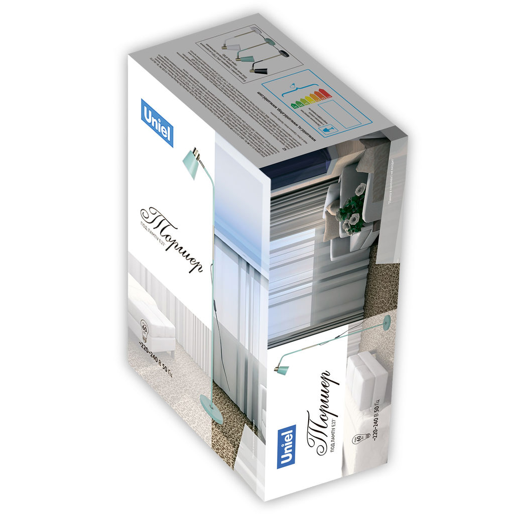 UML-T700 E27 GREEN Торшер напольный под лампу Е27, 40W, с регулировкой наклона. Механический выключатель. Зелёный. ТМ Uniel
