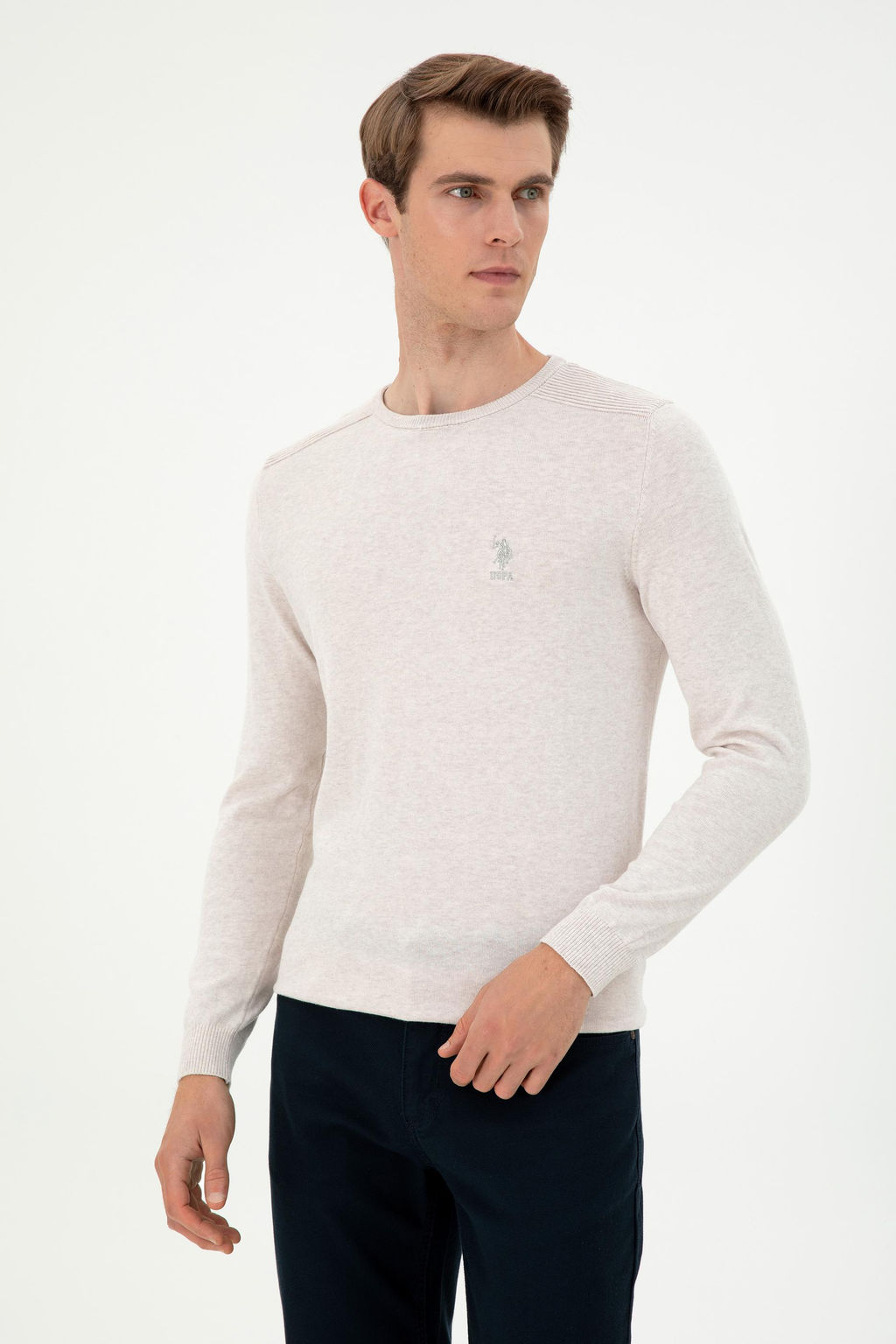 Erkek Slim Fit Bisiklet Yaka Ta_ Melanj Basic Kazak