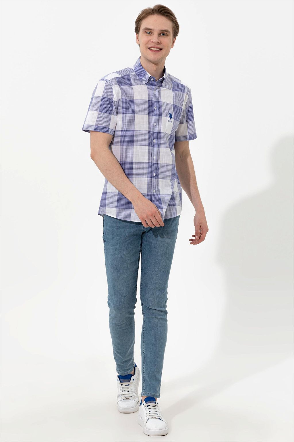 U. S. Polo Assn / Мужская синяя рубашка с коротким рукавом - U.s. polo assn фото 4