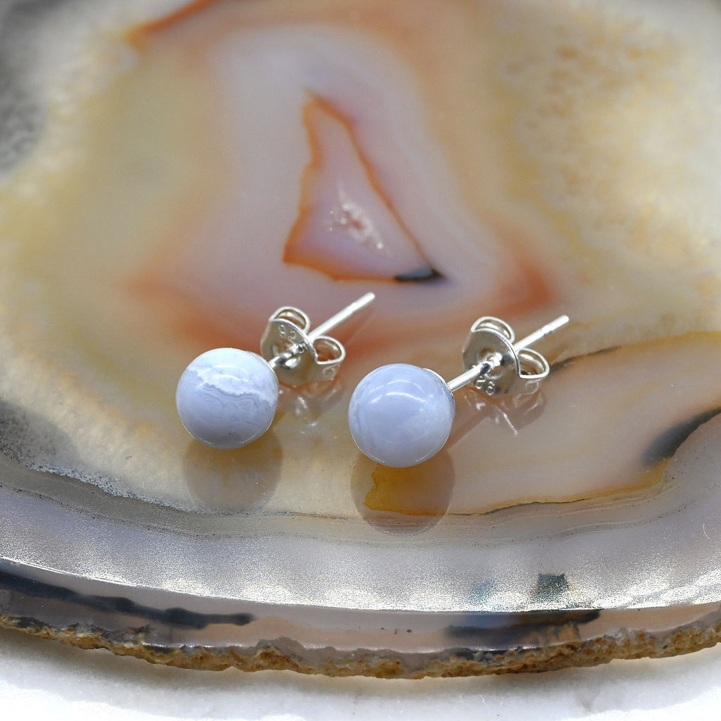 Пусеты серьги из агата голубого сапфирин шарик 6мм Радуга камня