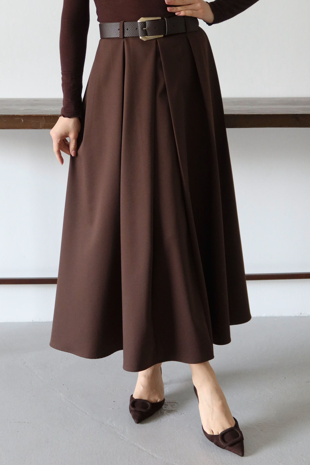 Koyu Kahverengi Kemerli Can/A-Line Dokuma Uzun Maxi Etek TWOAW26ET00168 - Trendyolmilla фото 6