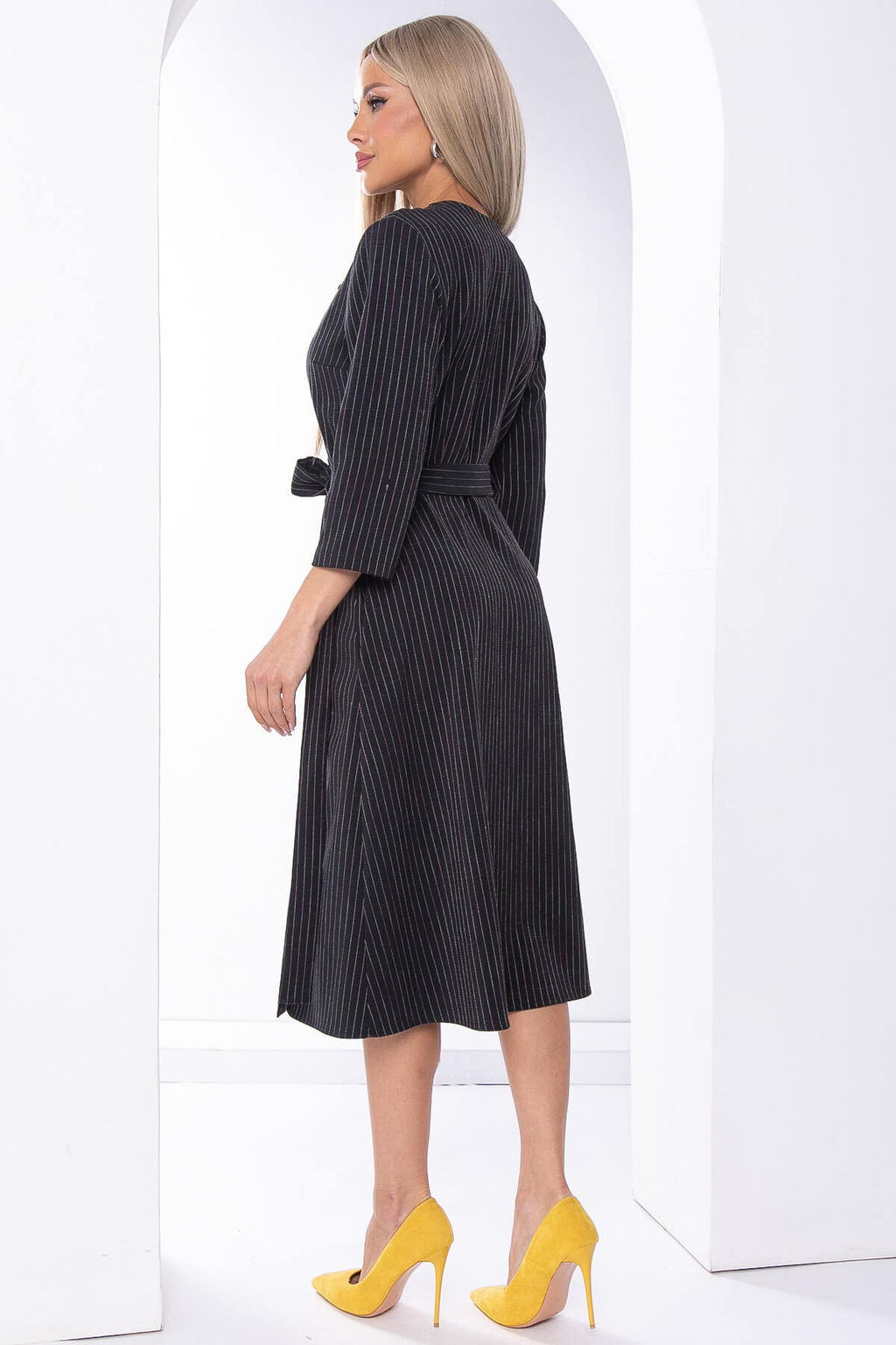 Платье офисное на запахе (блэк/полоска) П8204 - Lt collection фото 2