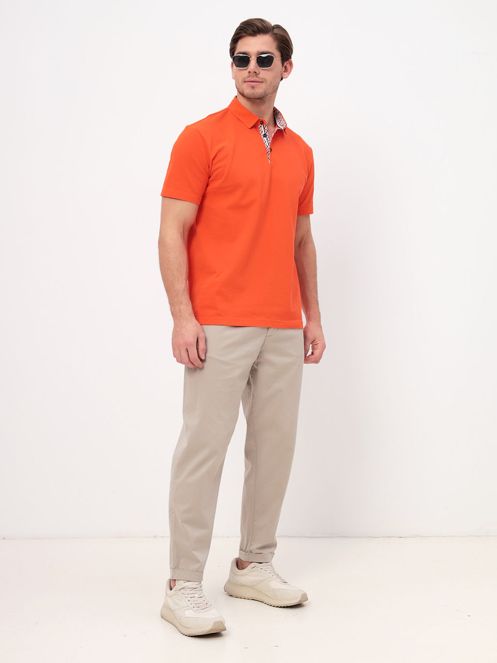 Джемпер мужской с воротником поло короткий рукав GREG G144-PO1246T-CTP1023 (оранжевый)  фото 6