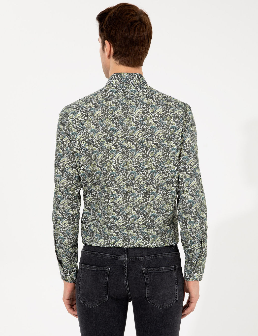 Рубашка приталенного кроя с длинным рукавом цвета хаки - Cacharel фото 5