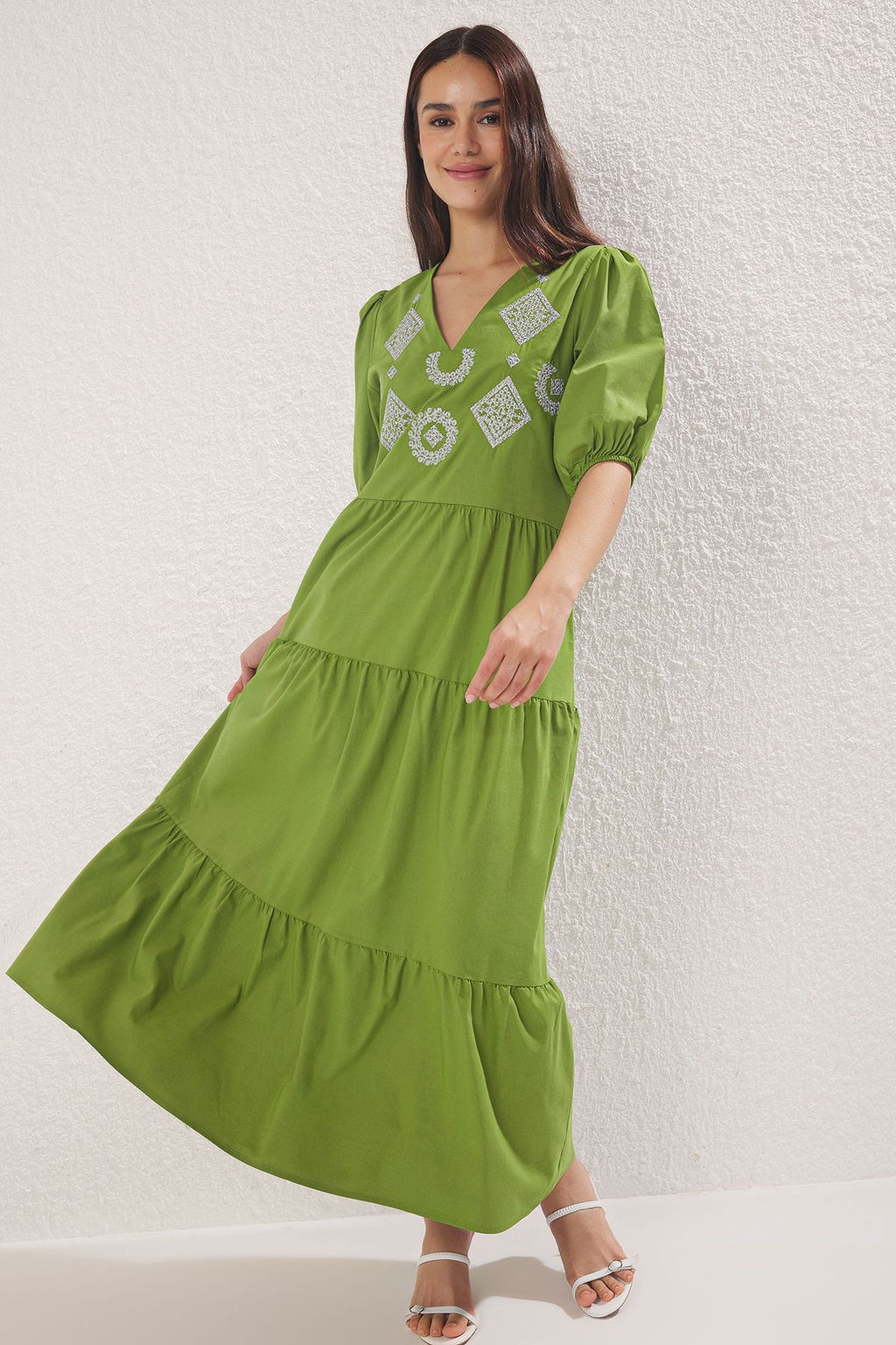 Lacivert Duz Kesim Nak?sl? Maxi Dokuma Elbise TWOSS25EL00058 - Trendyolmilla фото 7