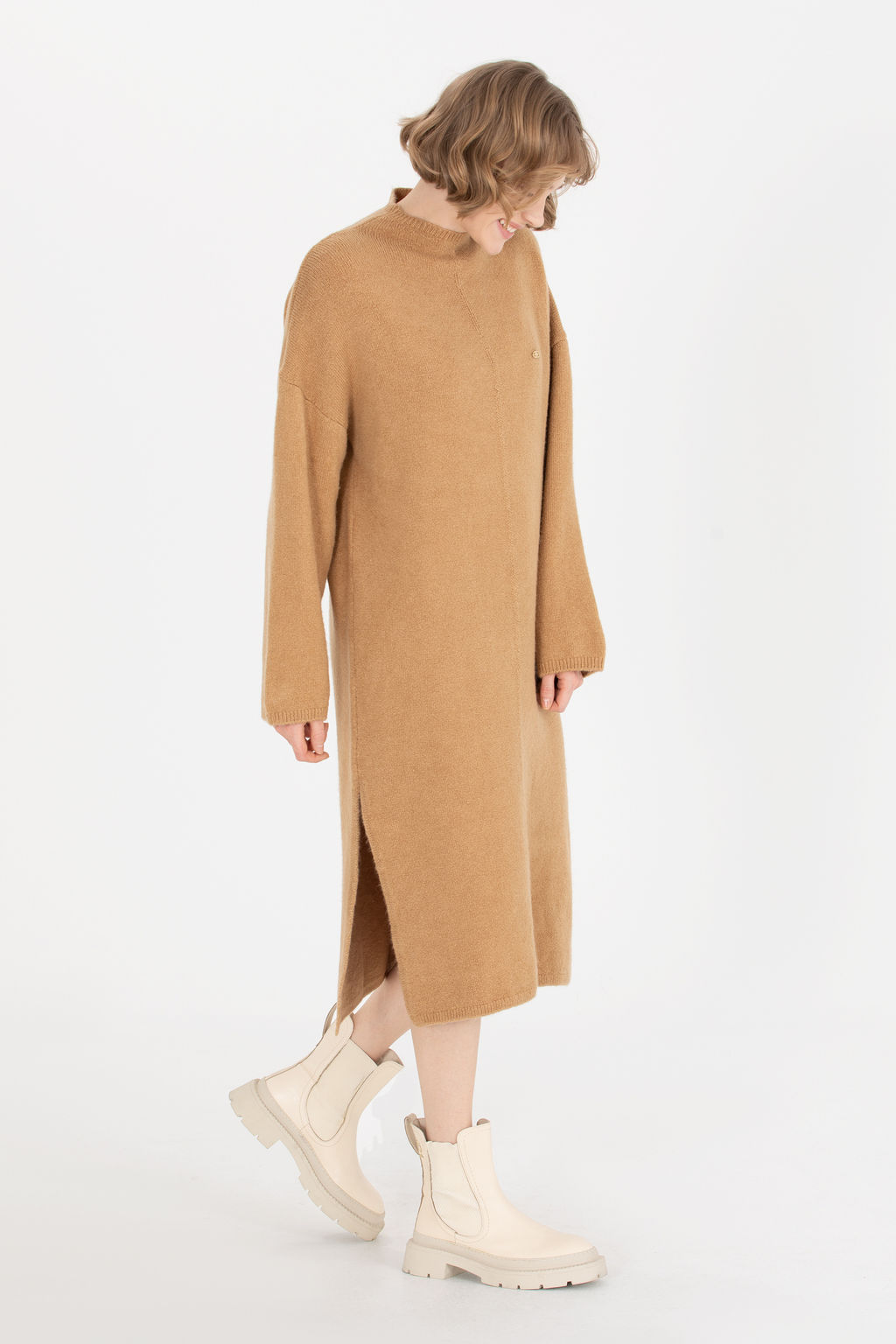 KadДn Camel Melanj Triko Elbise